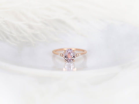 1.78ct Ready to Ship Maddy 14kt Rose Gold Blush Peach Sapphire Diamond 3 Stone Oval Cluster Ring
