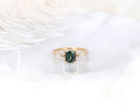 1.30ct Ready to Ship Geneva 14kt Gold Peacock Teal Sapphire Diamond Cushion Cluster Ring