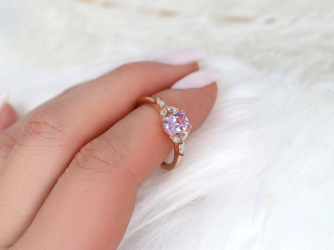 0.98ct Ready to Ship Geneva 14kt Rose Gold Warm Pink Sapphire Diamond 3 Stone Cushion Cluster Ring