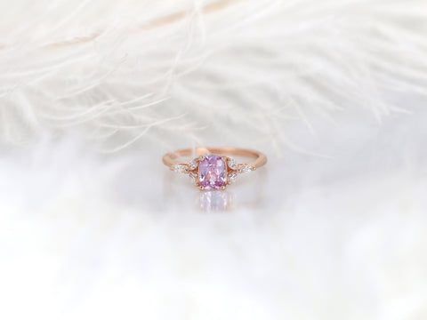 0.98ct Ready to Ship Geneva 14kt Rose Gold Warm Pink Sapphire Diamond 3 Stone Cushion Cluster Ring