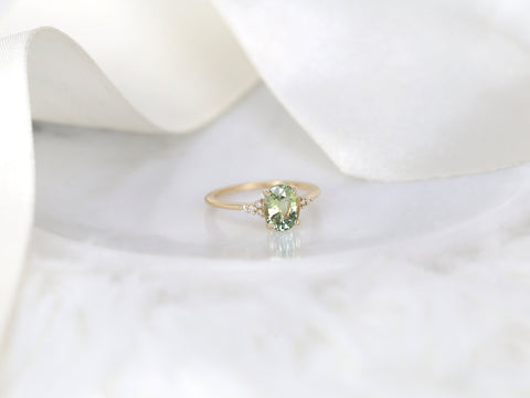 1.87ct Ready to Ship Maddy 14kt Gold Bright Lime Teal Sapphire Diamond Oval Cluster Ring