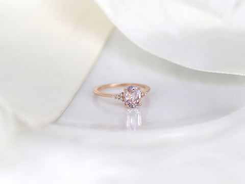 1.78ct Ready to Ship Maddy 14kt Rose Gold Blush Peach Sapphire Diamond 3 Stone Oval Cluster Ring
