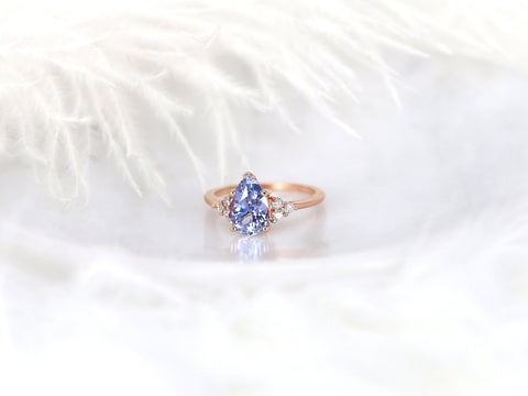 2.95ct Ready to Ship Juliet 14kt Rose Gold Lavender Cornflower Blue Sapphire Diamond Art Deco Pear Cluster Ring