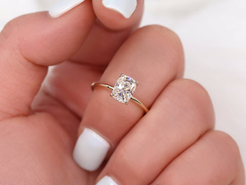 1.50ct Lola 8x6mm 14kt Gold Moissanite Ultra Dainty Elongated Cushion Solitaire Ring