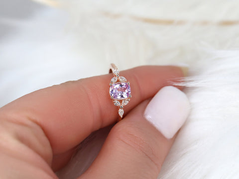 0.98ct Ready to Ship Geneva 14kt Rose Gold Pink Sapphire Diamond Cushion Cluster Ring