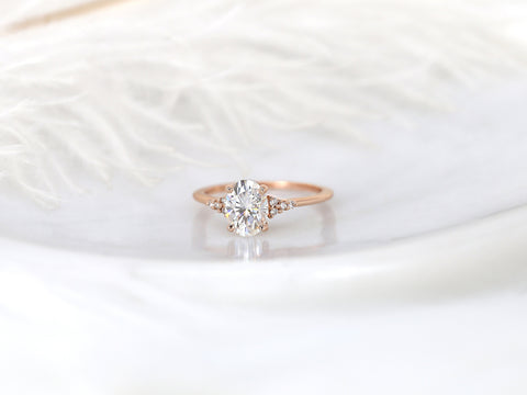 1.50ct Maddy 8x6mm 14kt Rose Gold NEO Moissanite Diamonds Dainty Oval 3 Stone Engagement Ring,Oval Cluster Ring