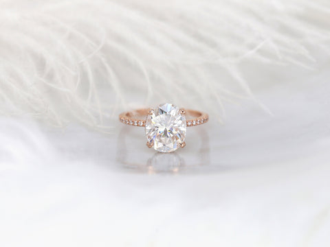 4.20ct EXTRA LOW Viviana 11x9mm 14kt Rose Gold Moissanite Diamond Scarf Halo Oval Ring,Oval Engagement Ring,Oval Solitaire Ring,Hidden Halo