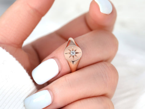 Estrella 14kt Rose Gold  Diamond Star Signet Ring