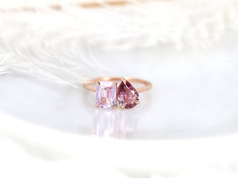 2.71cts Gemini 8x6mm + 9x6mm 14kt Rose Gold Tickle Pink Sapphire Toi Et Moi Ring