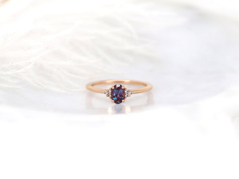 Juniper 6x4mm 14kt Rose Gold Alexandrite Sapphire Dainty Oval Cluster Ring,Alexandrite Birthstone Jewelry,Gift For Her,June Birthstone