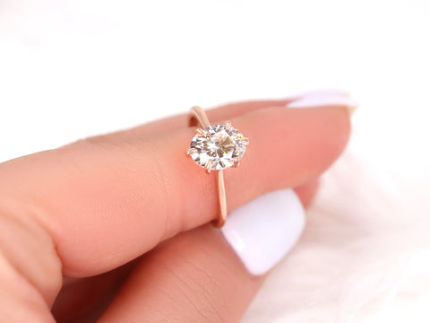 2ct Skinny Lexus 9x7mm 14kt Gold Moissanite Six Prong Oval Solitaire Ring