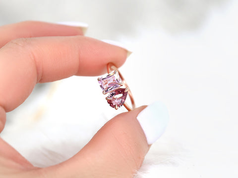 2.71cts Gemini 8x6mm + 9x6mm 14kt Rose Gold Tickle Pink Sapphire Toi Et Moi Ring