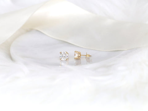 1.50ct Ready to Ship Donna 6mm 14kt YELLOW Gold Moissanite Leaf Gallery Basket Round Stud Earrings,Round Studs,Unique Round Earrings