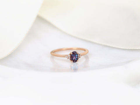 Ready to Ship Juniper 6x4mm 14kt Rose Gold Alexandrite Sapphire Dainty 3 Stone Stack Ring,Oval Cluster Ring,June Birthstone,Alexandrite Ring