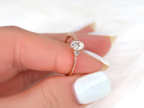 0.50ct Juniper 6x4mm 14kt Rose Gold Moissanite Diamond 3 Stone Oval Ring,Dainty Oval Cluster Ring,Art Deco Engagement Ring,Anniversary Gift