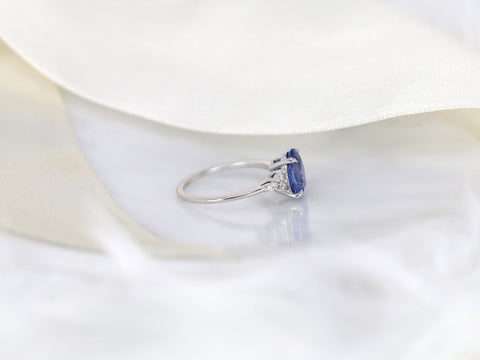 2.49ct Ready to Ship Petite Thea 14kt White Gold Cornflower Blue Sapphire Diamond 3 Stone Oval Ring,Unique Cluster Ring,September Birthstone