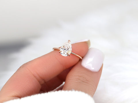 2ct Ryder 10x7mm 14kt Gold Moissanite Talon Prongs Dainty Pear Solitaire Ring