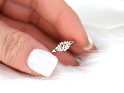 Malia 5mm 14kt White Gold Rose Cut Moissanite Diamonds Dainty Art Deco 3 Stone Ring,Round Cluster Ring,Unique Ring,Anniversary Gift