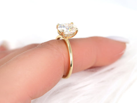 2ct Harper 9x7mm 14kt Gold Moissanite Diamond Dainty Pave Basket Oval Solitaire Ring,Oval Engagement Ring,Unique Minimalist Oval Ring