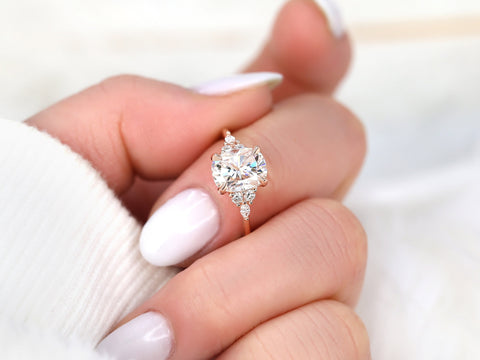 2.30ct Petite Tinsley 9x7mm 14kt Rose Gold Moissanite Diamond 3 Stone Cushion Engagement Ring
