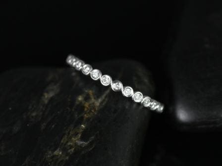 Petite Bubbles 14kt White Gold Diamonds Bezel WITHOUT Milgrain ALMOST Eternity Ring Stacking Ring