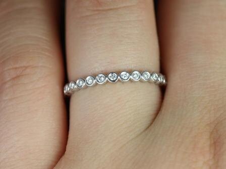 Petite Bubbles 14kt White Gold Diamonds Bezel WITHOUT Milgrain ALMOST Eternity Ring Stacking Ring
