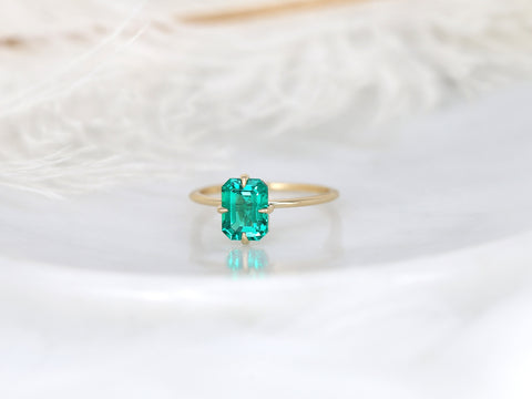 Ruth 8x6mm 14kt Gold Green Emerald Talon Prong Emerald Cut Solitaire Ring