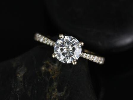 SALE Ready to Ship Taylor 7mm 14kt Yellow Gold Round FB Moissanite and Diamond Cathedral Engagement Ring