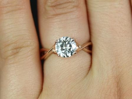 1.25ct Ready to Ship Erika 7mm 14kt Rose Gold FB Moissanite Crossover Round Solitaire Bridal Set