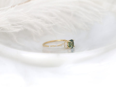 1.46ct Ready to Ship Anastasia 14kt Gold Green Tea Teal Sapphire Diamond Round Cluster Ring