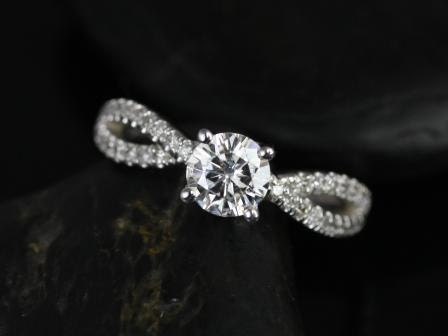 Ready to Ship Karina 6mm 14kt YELLOW Gold Forever One Moissanite Diamonds Crossover Pave Twist Round Engagement Ring