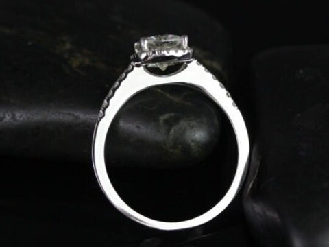 Ready to Ship Randi 14kt White Gold 7mm Round Forever One Moissanite Diamonds Thin Cushion Halo Engagement Ring