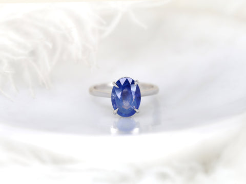 3.78ct Ready to Ship Hayden 14kt White Gold Ombre Blue Sapphire Diamond Hidden Halo Oval Ring