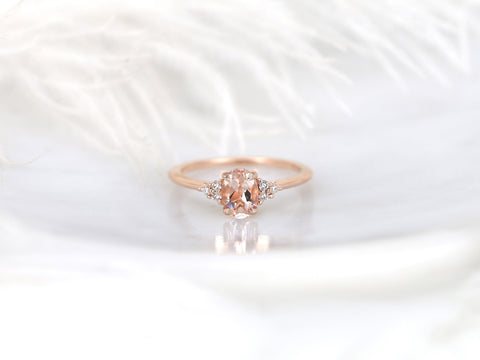 0.70ct Ready to Ship Juniper 14kt Rose Gold Peach Sapphire Diamond Oval Cluster Ring