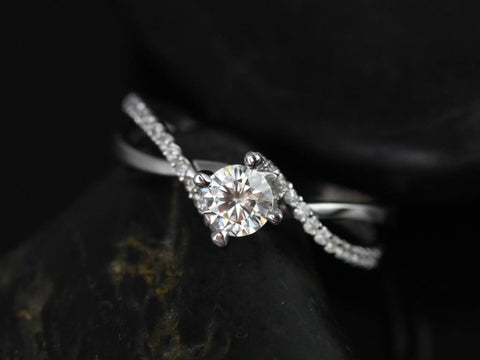 0.30cts Valentina 14kt White Gold Diamond Crossover Dainty Twist Unique Round Engagement Ring,Twist Promise Ring,Milestone,Rosados Box