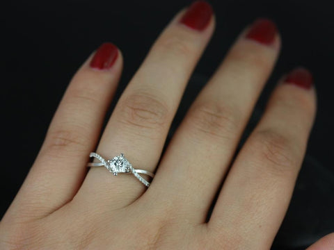 0.30cts Valentina 14kt White Gold Diamond Crossover Dainty Twist Unique Round Engagement Ring,Twist Promise Ring,Milestone,Rosados Box