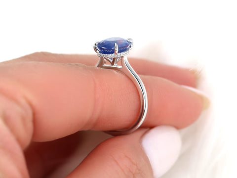 3.78ct Ready to Ship Hayden 14kt White Gold Ombre Blue Sapphire Diamond Hidden Halo Oval Ring