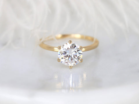Ready to Ship Elaine 8mm 14kt Rose Gold Moissanite Six Prong Solitaire Ring,Round Engagement Ring,Minimalist Solitaire Ring,Dainty Ring