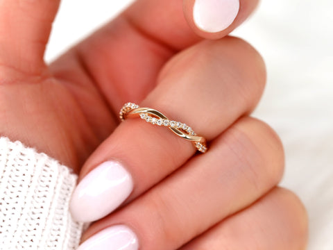 Dusty 14kt Gold Diamond HALFWAY Eternity Stacking Ring,Twist Ring,Weaving Braid Diamond Ring,Crossover Band,Twisted Ring,Gift For Her