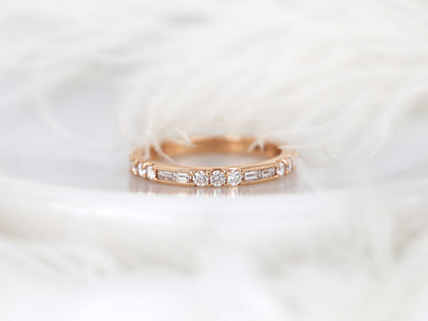 Gabriella 14kt WITH Milgrain Art Deco Diamond ALMOST Eternity Ring,Vintage Diamond Band,Unique Wedding Ring,Stackable Ring,Anniversary Gift