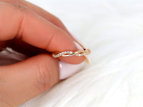 Dusty 14kt Gold Diamond HALFWAY Eternity Stacking Ring,Twist Ring,Weaving Braid Diamond Ring,Crossover Band,Twisted Ring,Gift For Her