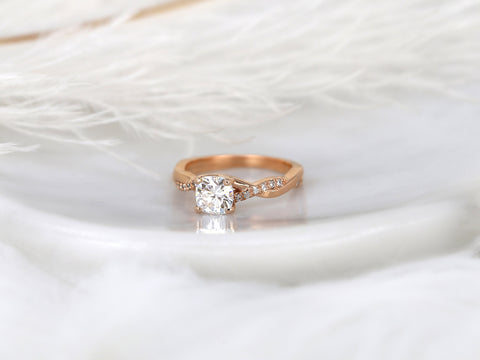 SALE Ready to Ship Tressa 6mm 14kt Rose Gold Forever Brilliant Moissanite Diamond Crossover Cushion Ring,Twisted Vine Ring,Cushion Cut Ring
