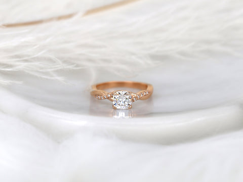 SALE Ready to Ship Tressa 6mm 14kt Rose Gold Forever Brilliant Moissanite Diamond Crossover Cushion Ring,Twisted Vine Ring,Cushion Cut Ring