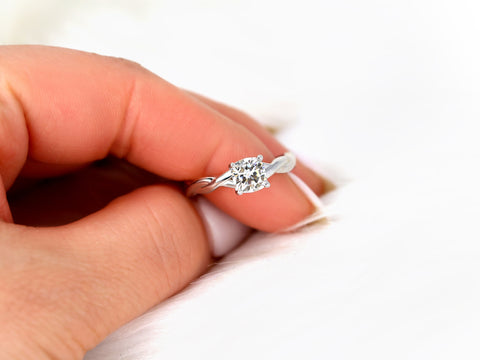 1.30ct Candace 6mm 14kt Moissanite Unique Cushion Solitaire Ring,Cushion Crossover Ring,Cushion Engagement Ring,Twisted Vine Solitaire Ring