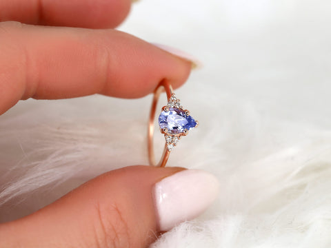1.32ct Ready to Ship Juliet 14kt Rose Gold Lavender Cornflower Sapphire Diamond Three Stone Pear Ring,Unique Cluster Ring,Anniversary Ring