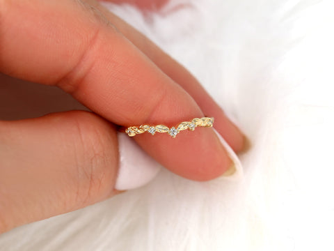 Gaia 14kt Diamond Unique Leaf Nesting Ring,Diamond Band,Contoured Ring,Anniversary Gift,Unique Wedding Ring,Chevron Ring,Diamond Leaf Ring