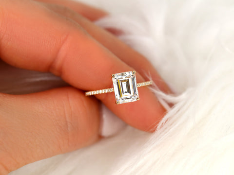2.60ct Blake 9x7mm 14kt Gold Moissanite Diamond Emerald Cut Solitaire Ring,Emerald Solitaire Ring,Emerald Engagement Ring,Anniversary Gift