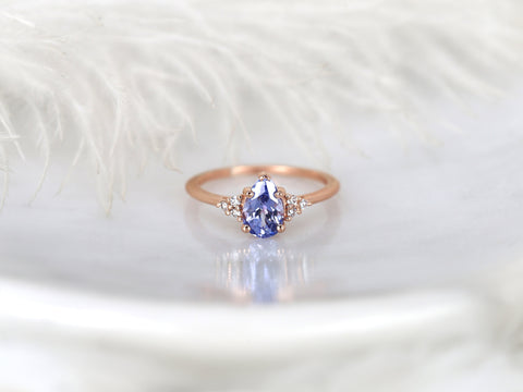 1.32ct Ready to Ship Juliet 14kt Rose Gold Lavender Cornflower Sapphire Diamond Three Stone Pear Ring,Unique Cluster Ring,Anniversary Ring