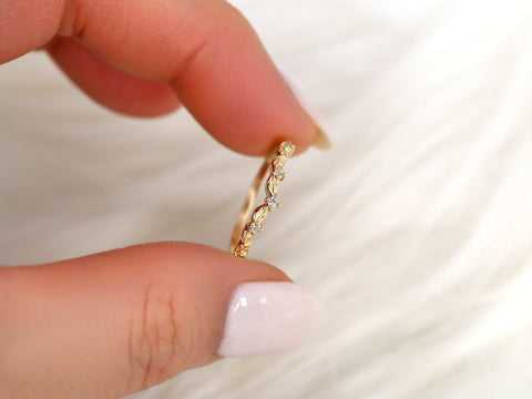 Gaia 14kt Diamond Unique Leaf Nesting Ring,Diamond Band,Contoured Ring,Anniversary Gift,Unique Wedding Ring,Chevron Ring,Diamond Leaf Ring