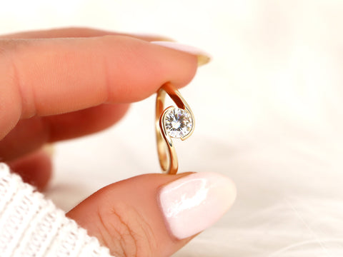 Petite Vadim 6mm 14kt Gold Moissanite Round Solitaire Ring,Bypass Ring,Semi Bezel Set Ring,Anniversary Gift,Unique Ring,Moissanite Ring